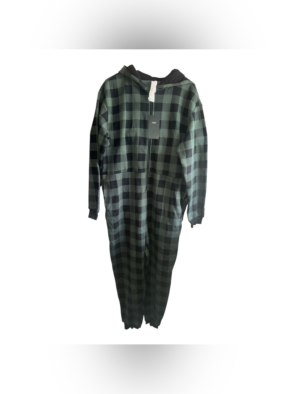 Fabletics Green and Black Plaid Hooded Adult Medium Pajama Onesie NWT Loungewear
